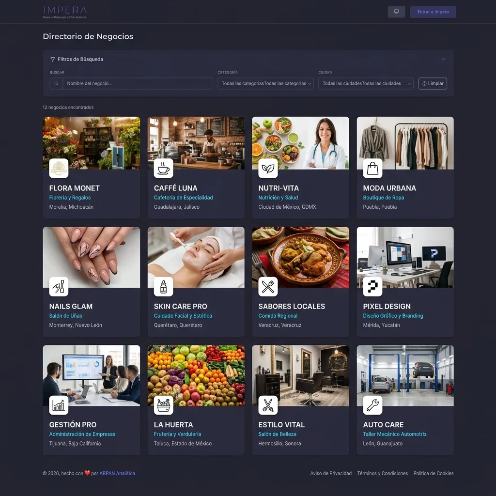 Directorio de Negocios ARPAN Impera - Red de Comercios Locales